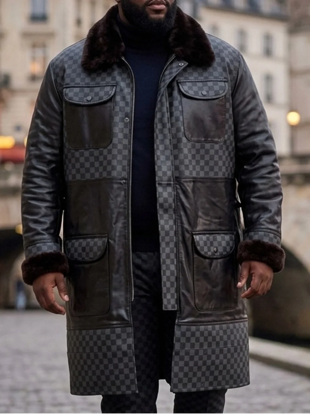 Men's Dark Black Custom Louis Vuitton Trench Coat